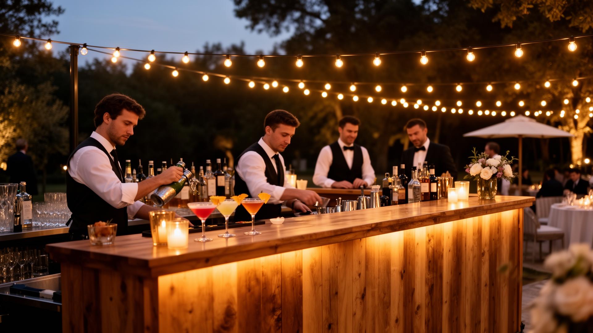 Mobile Bar mit Lichterketten bei einem Event